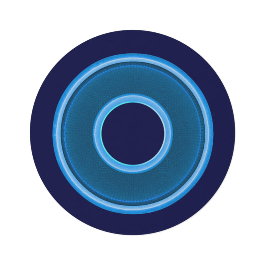 Round Room - 5 ft x 5 ft Lumpy Donut Rug - "Plain Donut" - rustic blue/light blue donut w/navy background