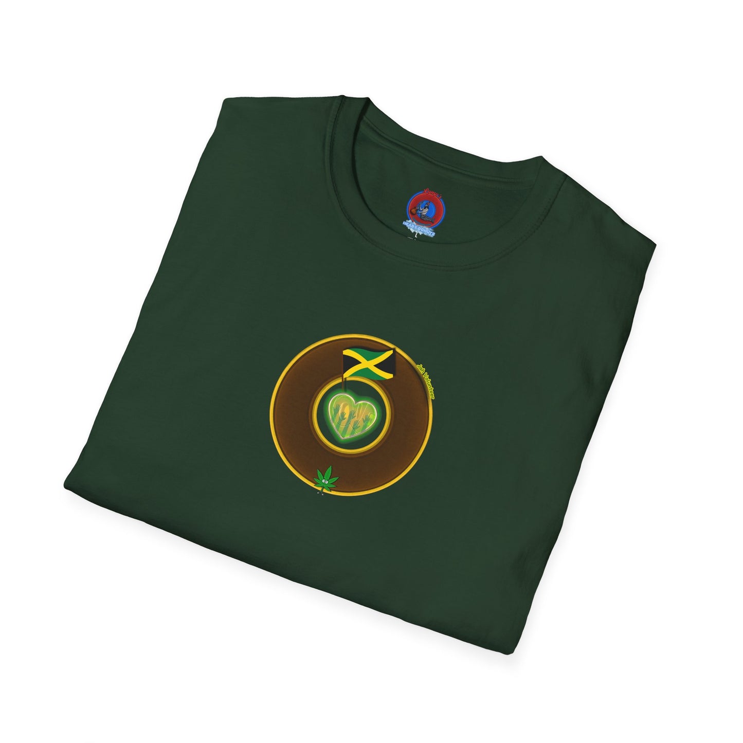 Classic Donut Tee - Unisex Soft-Style - "Jah Volunteers Protect Jah Love... and donuts!" - vivid brown/gold donut