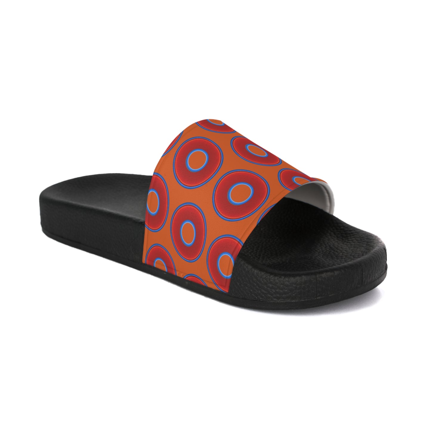 Men's Lumpy Sandals - slip-ons - red vivid donuts w/dark orange background