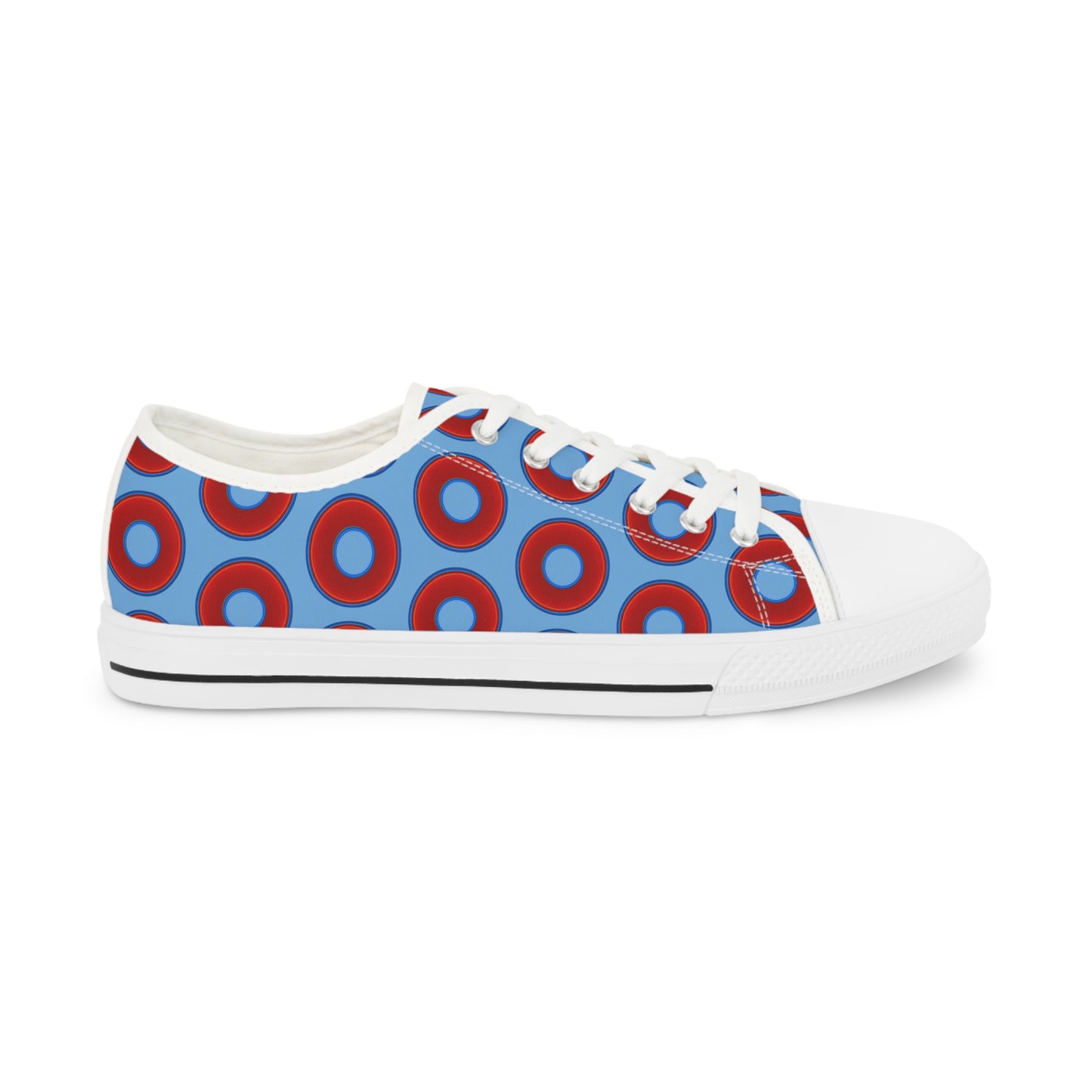 Men's - Low Top Chuck Taylors - large vivid red donut print w/light blue background