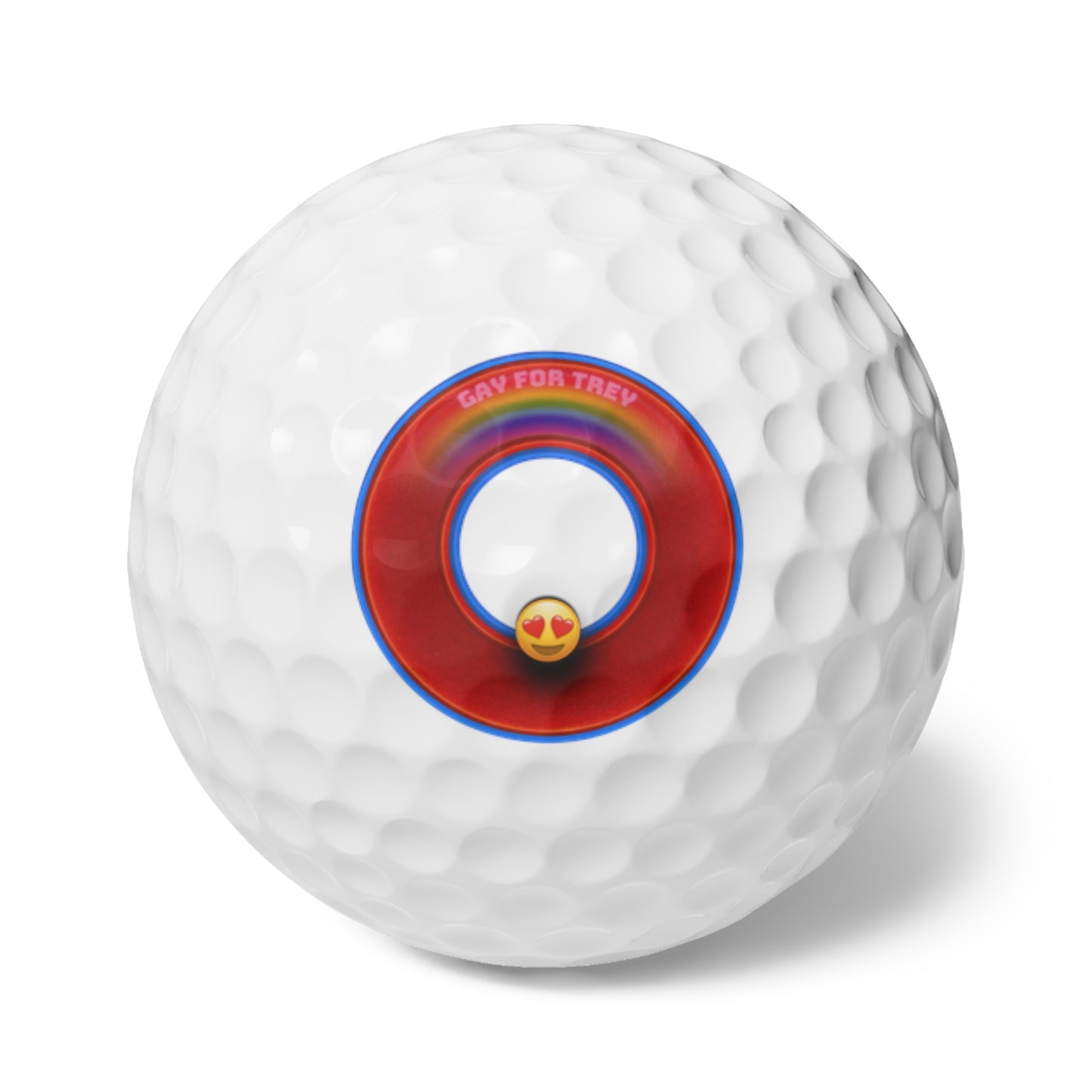 Lumpy Donut Golf Balls - 6-pack - "Mark's Favorite Donut" - vivid red/blue donut