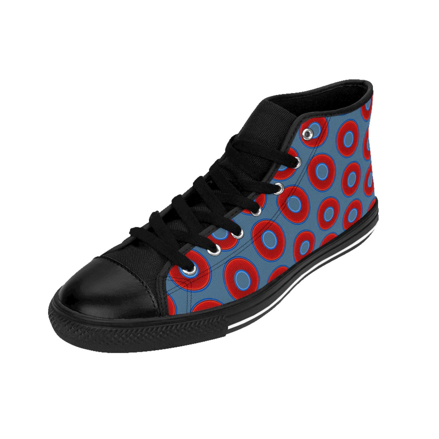 Men's Cushiony Convectors - High Tops - red vivid donuts w/steel blue background