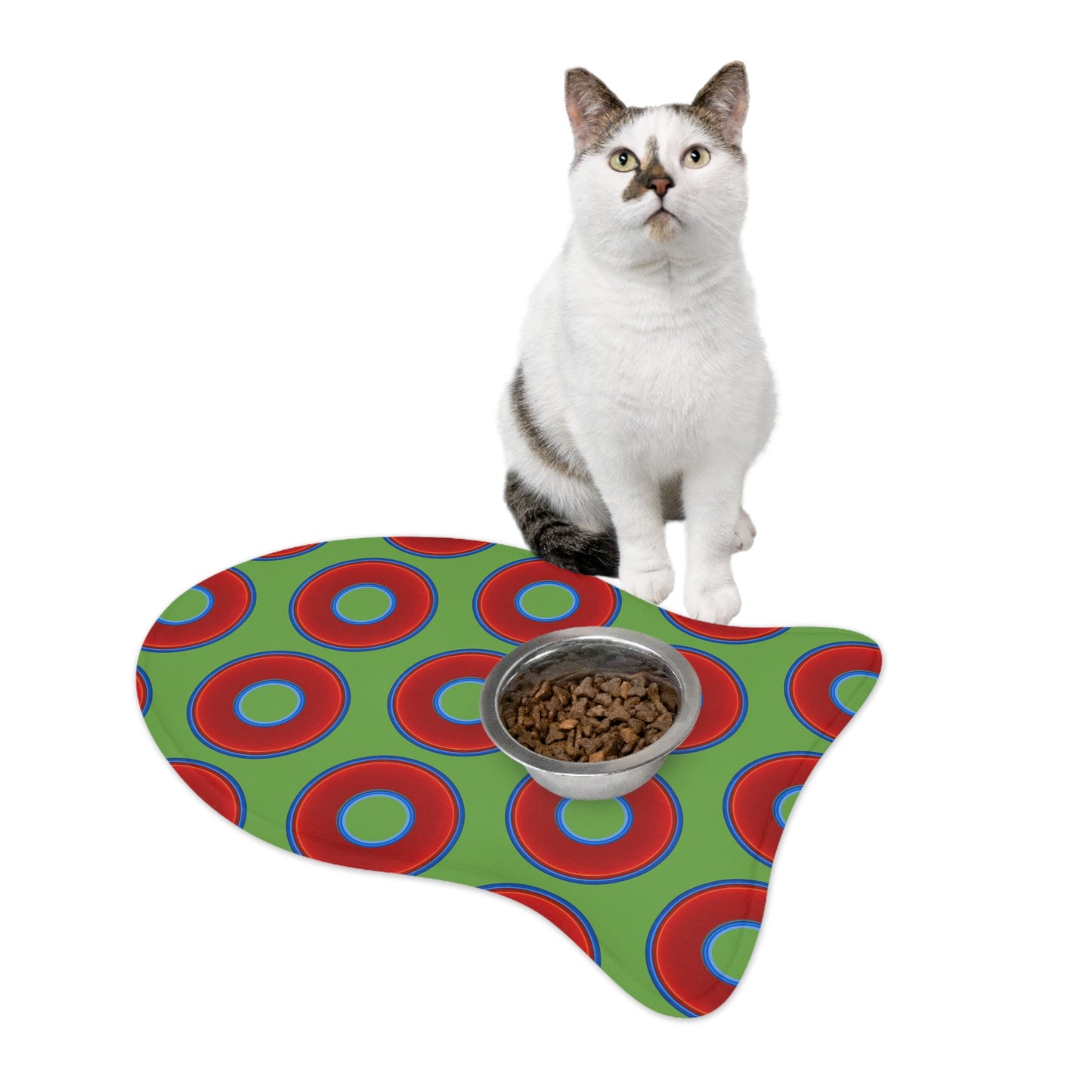 Wendy's Lumpy Pet Feed Mat - vivid red donuts w/light green background