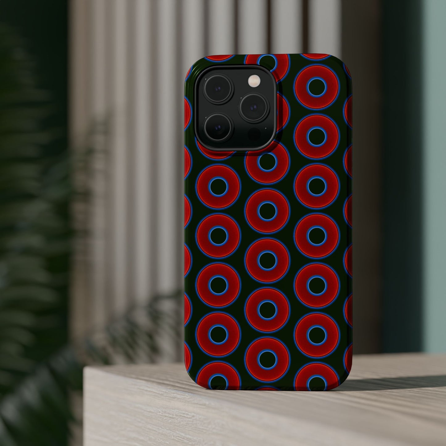 Magnetic Tough Donut Case - red vivid donut print w/deep forest green background