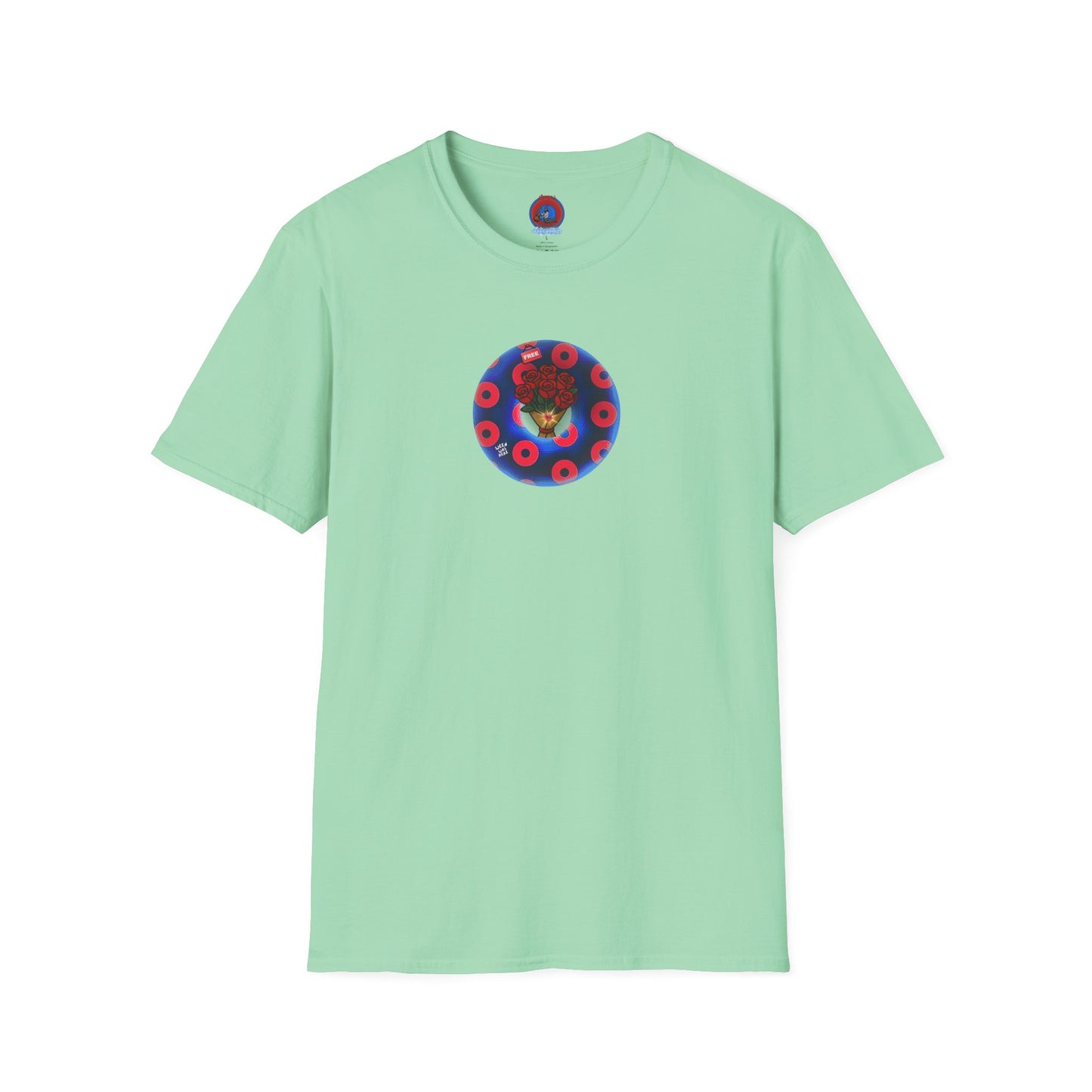 Classic Donut Tee - Unisex Soft-Style - "Donuts of Phreedom" - red/blue paradoxical blimpy donut