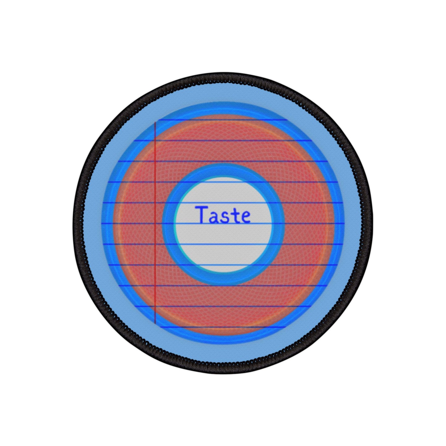 Iron-On Donut Patch - "Tasty Donut Patch" - rustic red/blue pic donut - variant 1