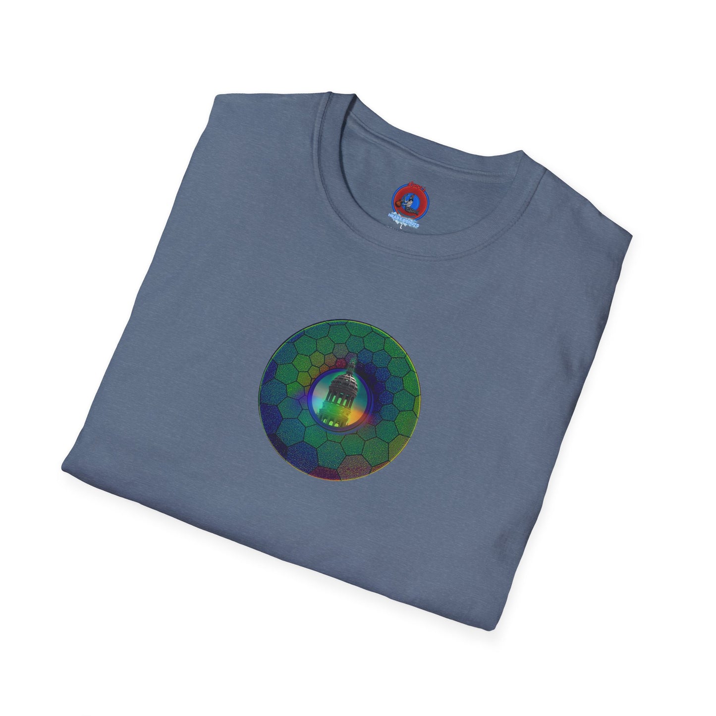 Classic Donut Tee - Unisex Soft-Style - "Save the Mondegreen City Hall Clock Tower" - hexadonut - series 1.0 -variant 1 - green donut