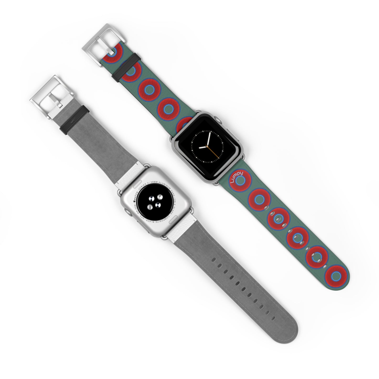 Lumpy Donut Wristband - compatible w/apple watch - red vivid donuts w/Fenway green background