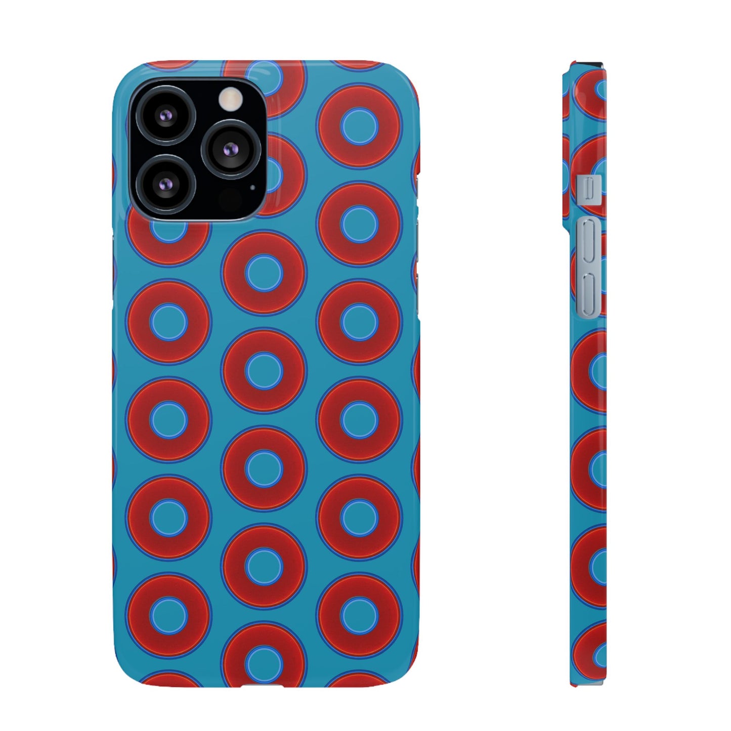 Lumpy Donut Snap Case - red vivid donut print w/aquamarine blue background