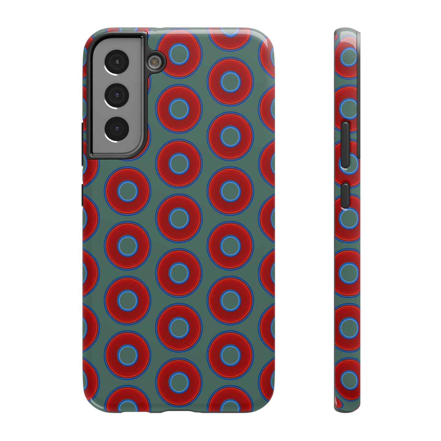 Impact-Resistant Lumpy Donut Case - red vivid donut print w/Fenway green background