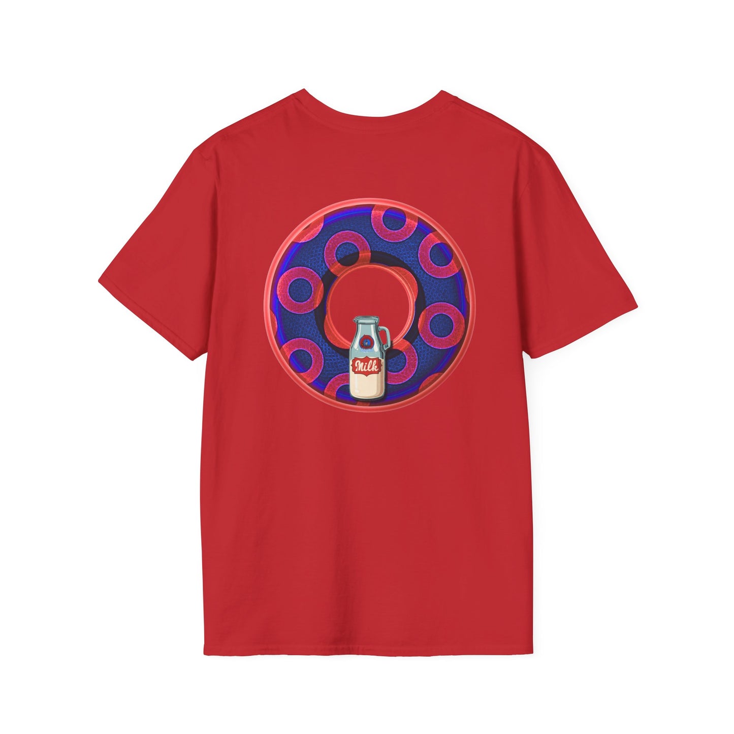 Classic Donut Tee - Unisex Soft-Style - "Wooked Cream - YEMSG Donut " - dark electric blue/red rustic paradox donut - variant 2