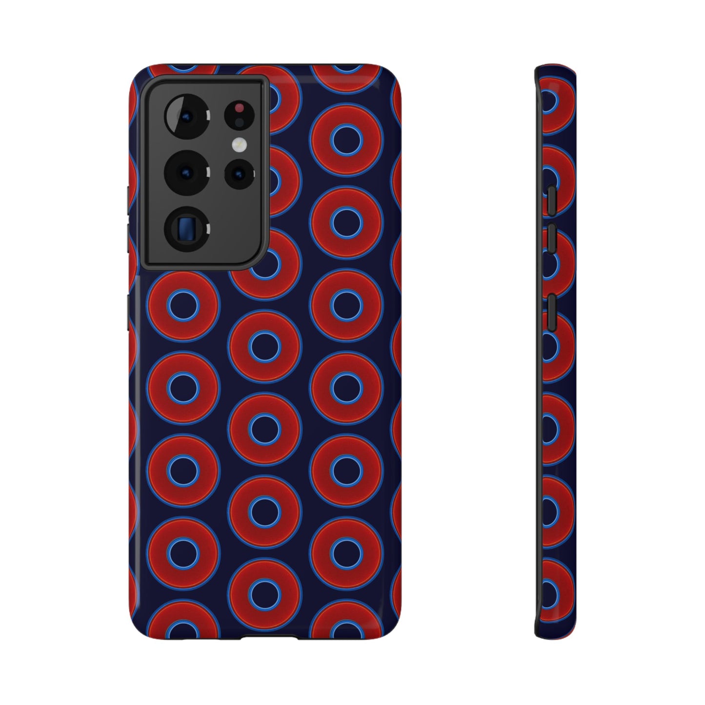 Impact-Resistant Lumpy Donut Case - red vivid donut print w/midnight blue background