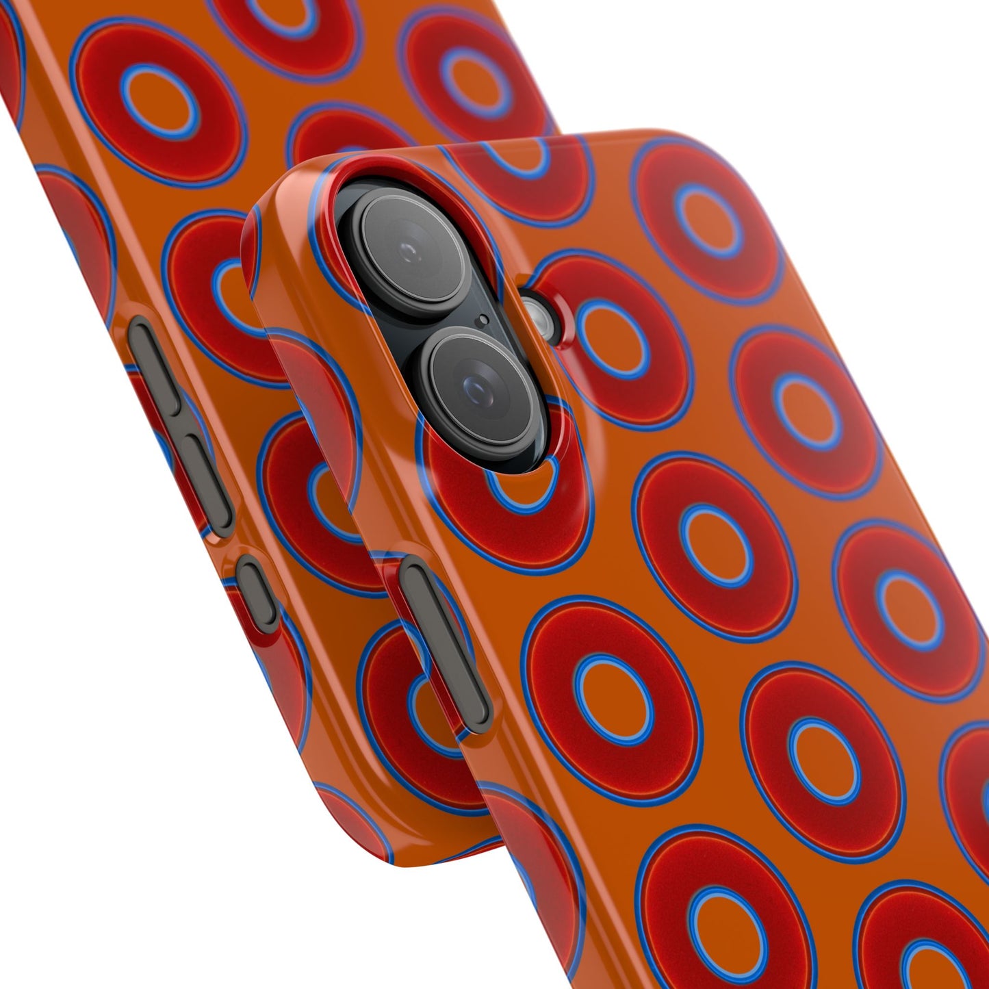 Lumpy Donut Snap Case - red vivid donut print w/dark orange background