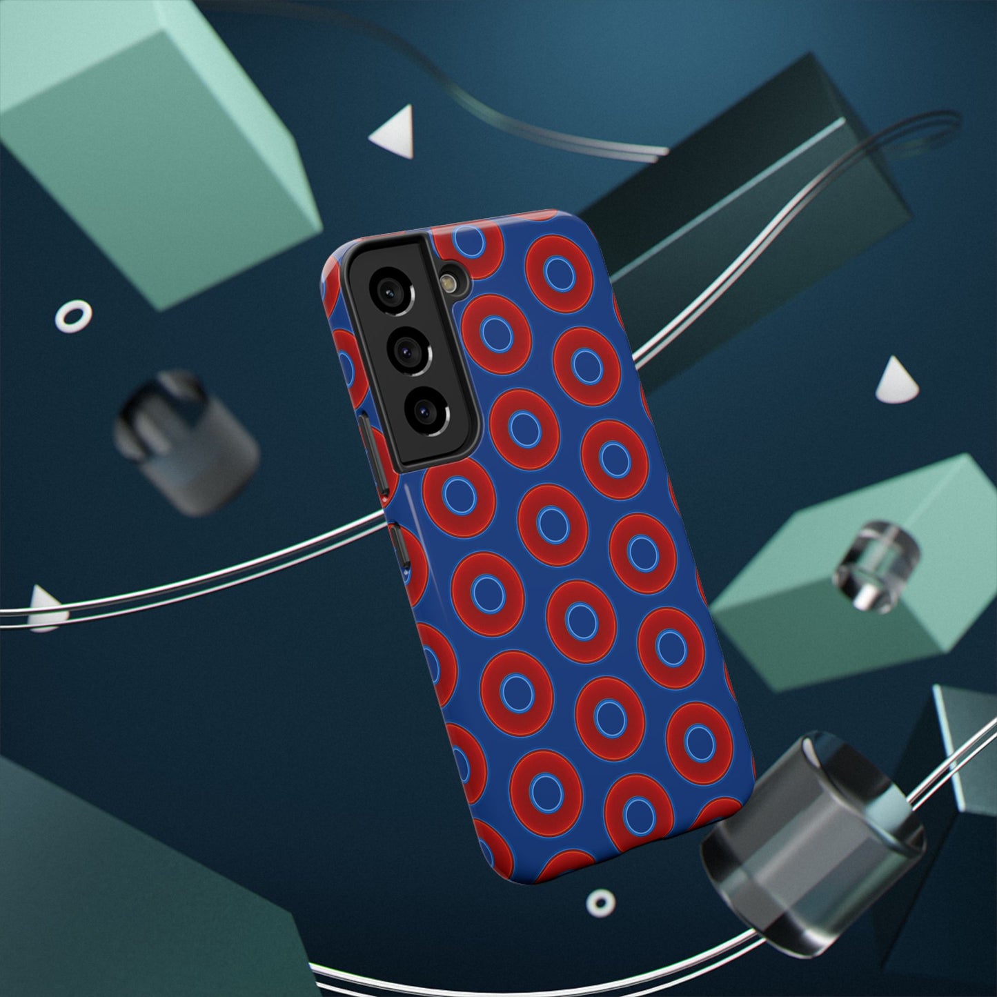 Impact-Resistant Lumpy Donut Case - red vivid donut print w/dark blue background