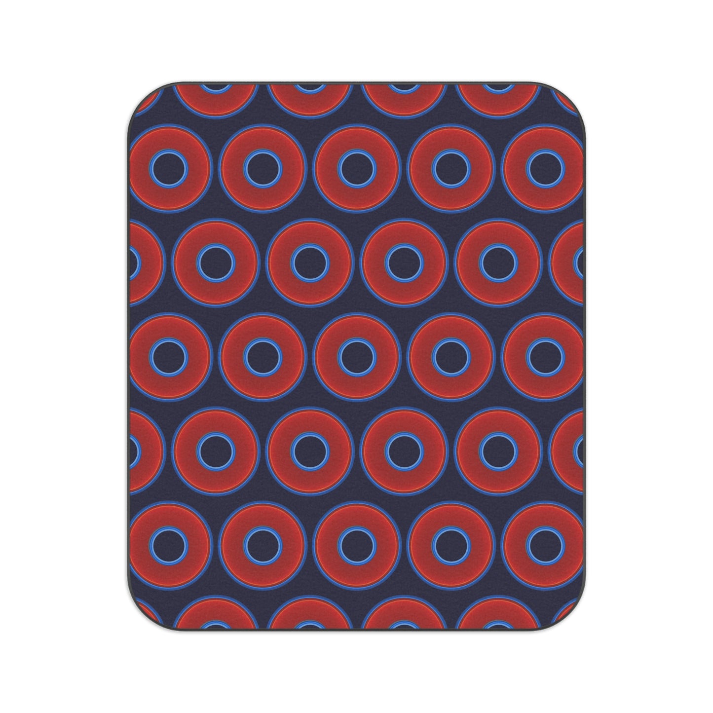 The Lumpy Party Blanket - giant water-resistant outdoor blanket [61" x 51"] - vivid red donuts w/midnight blue background