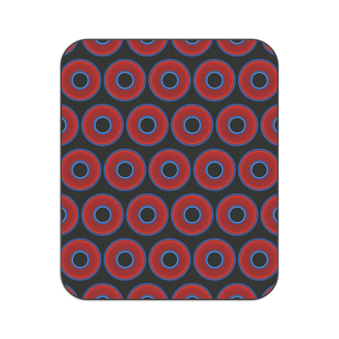 The Lumpy Party Blanket - giant water-resistant outdoor blanket [61" x 51"] - vivid red donuts w/midnight moss green background