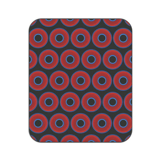 The Lumpy Party Blanket - giant water-resistant outdoor blanket [61" x 51"] - vivid red donuts w/midnight moss green background