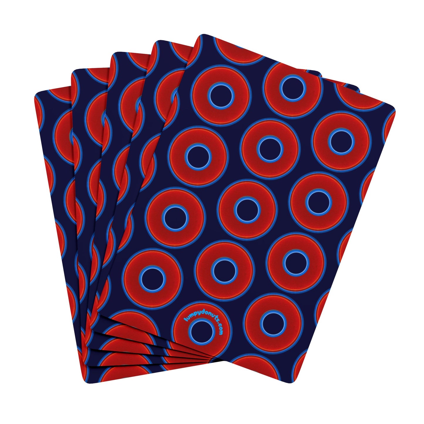 Lumpy Donut Playing Decks - 52-cards of red vivid donuts w/midnight blue background