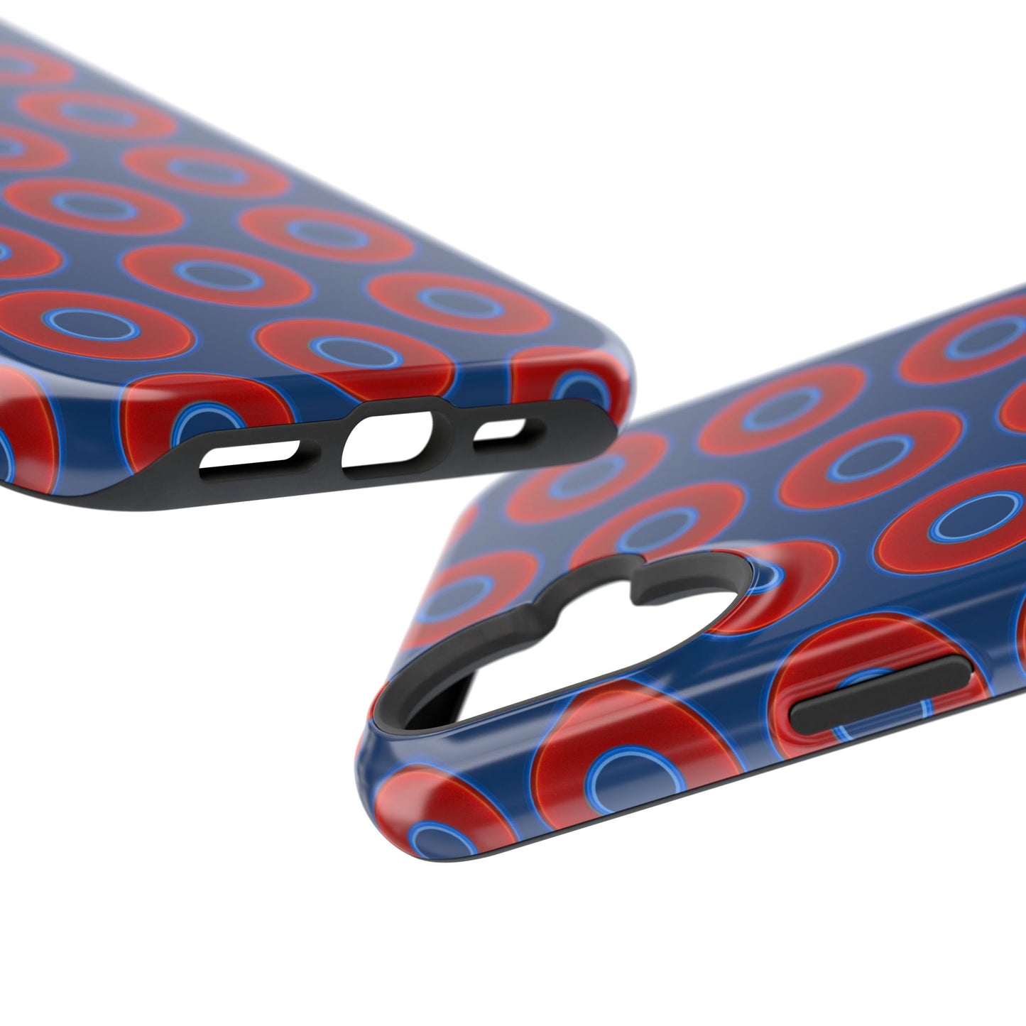 Impact-Resistant Lumpy Donut Case - red vivid donut print w/Atlantic navy blue background