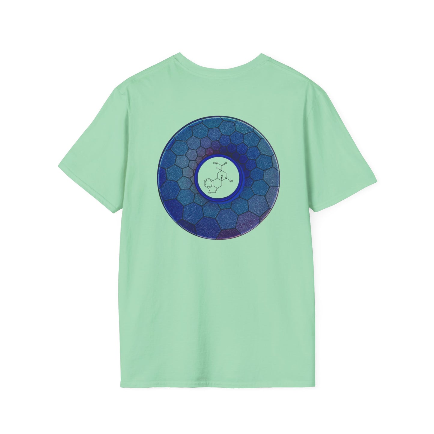Classic Donut Tee - Unisex Soft-Style - "Dr. Albert Hofmann's Favorite Donut" - series 1.0  - variant 2 - blue hexadonut