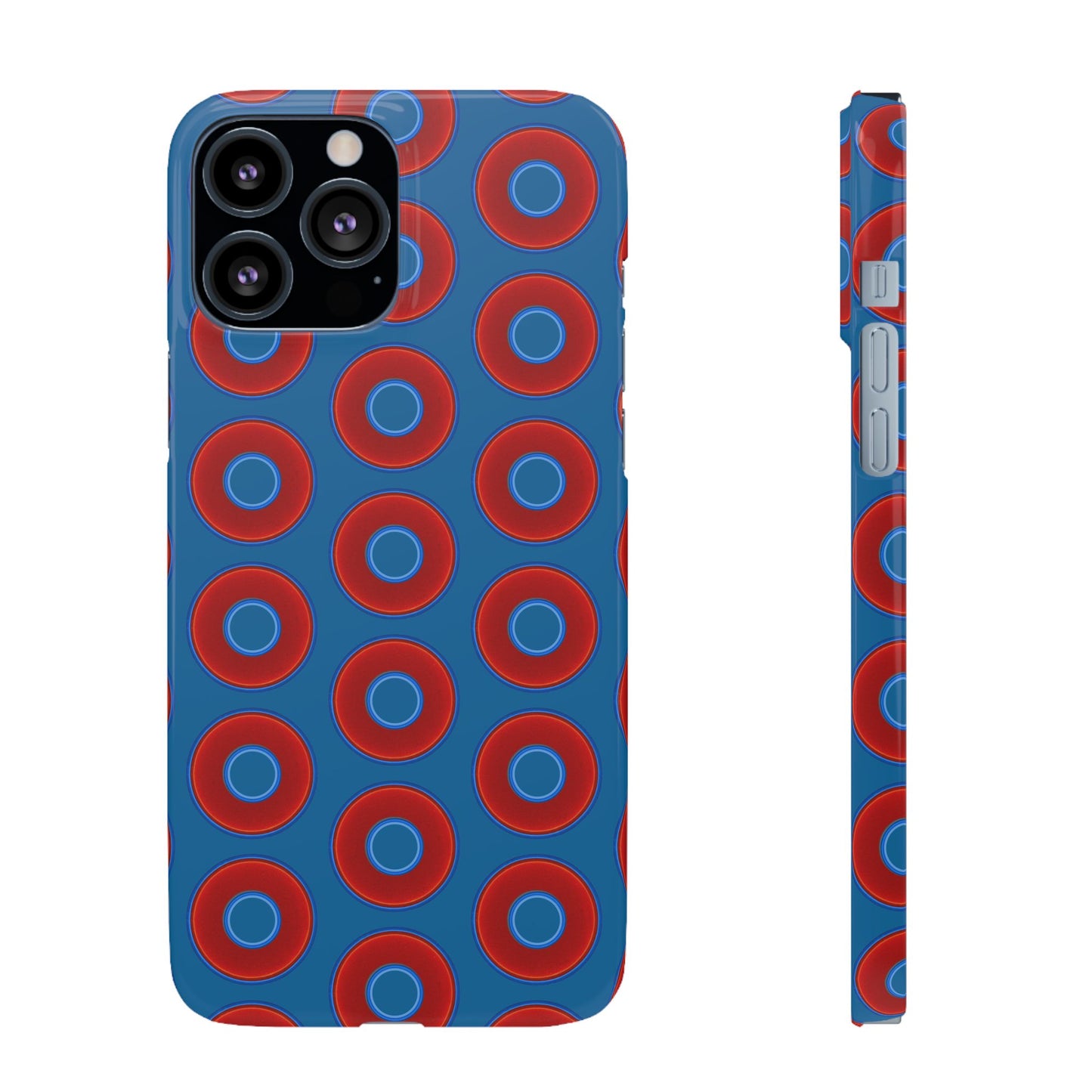Lumpy Donut Snap Case - red vivid donut print w/wavy navy blue background