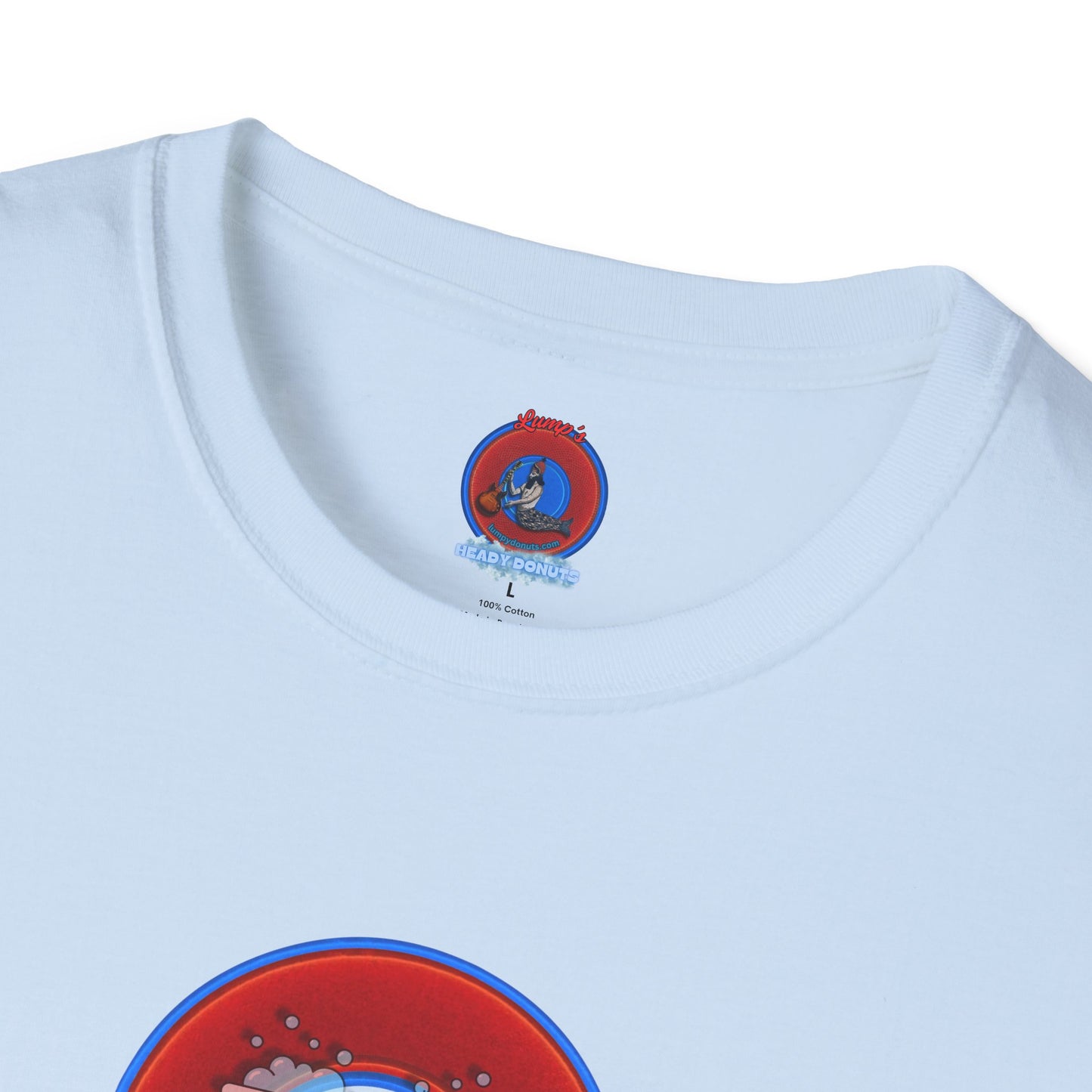 Classic Donut Tee - Unisex Soft-Style - "Rubber Ducky Bath Time Donut" - vivid red/blue donut - w/bathtub - variant 2