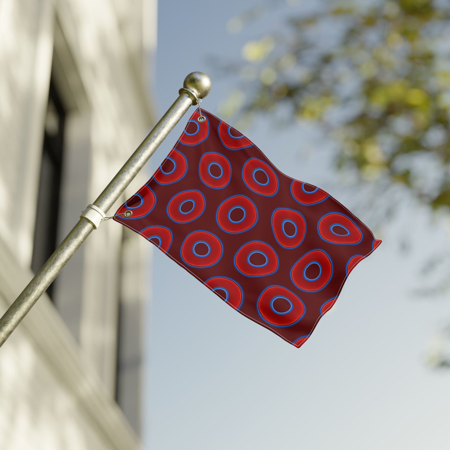 Lumpy Flagpole Sitters - Donut Flags [12" x 18"] - red vivid donut print w/dark crimson background
