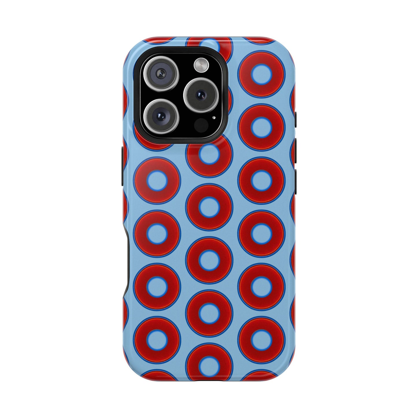 Impact-Resistant Lumpy Donut Case - red vivid donut print w/sky blue background