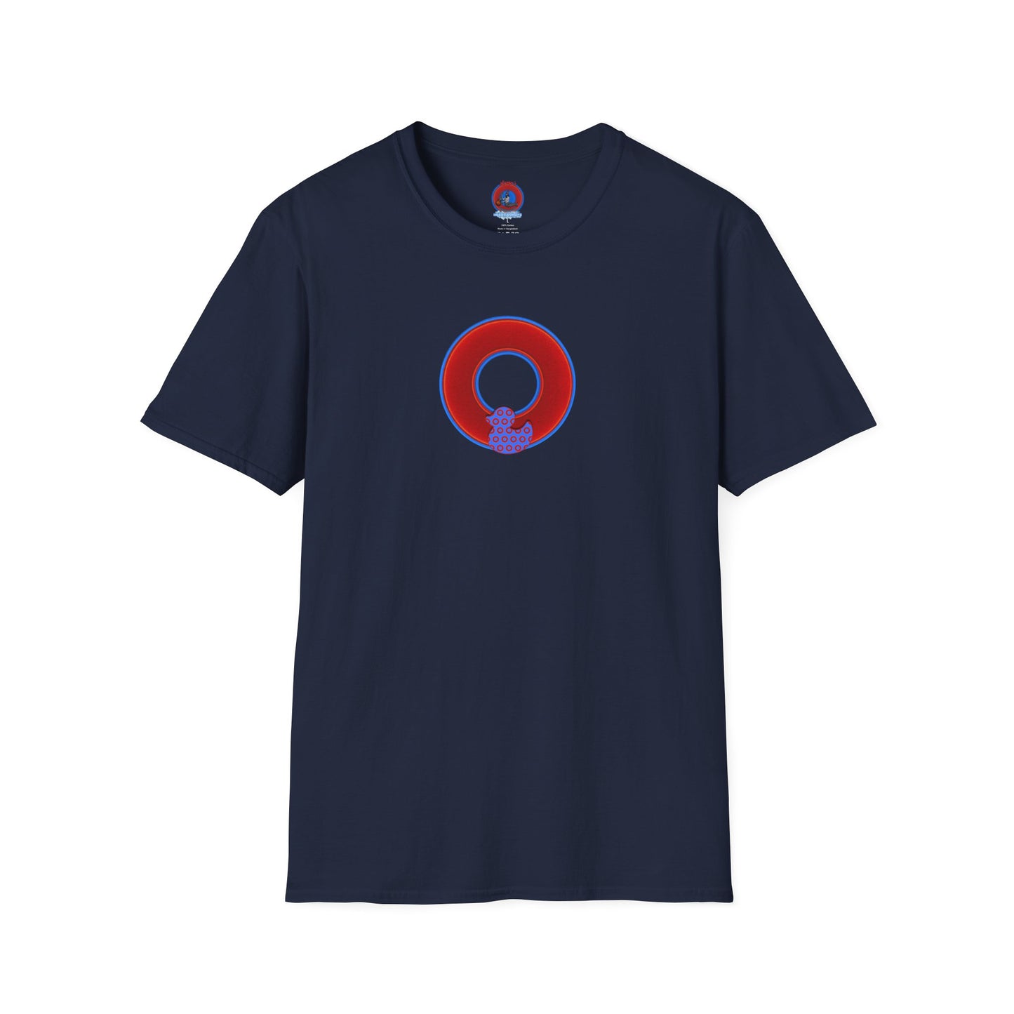 Classic Donut Tee - Unisex Soft-Style - "Rubber Ducky Bath Time Donut" - vivid red/blue donut - variant 1