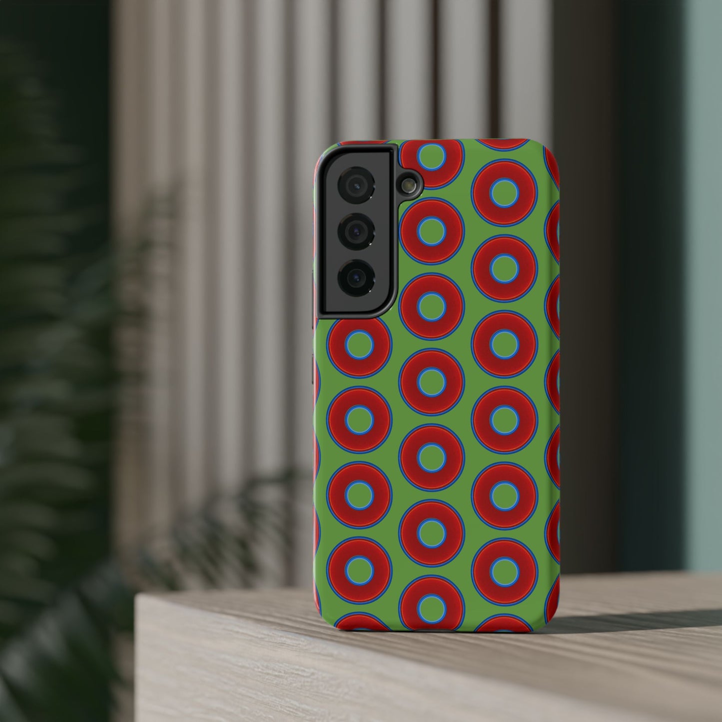 Impact-Resistant Lumpy Donut Case - red vivid donut print w/light green background