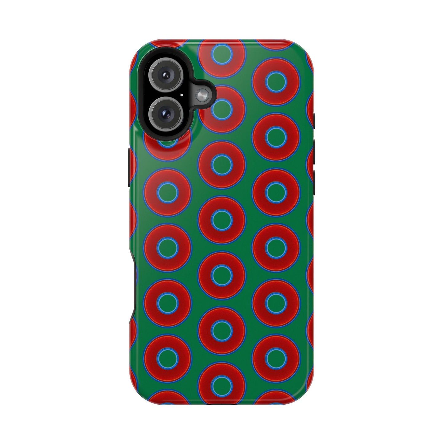 Impact-Resistant Lumpy Donut Case - red vivid donut print w/green background