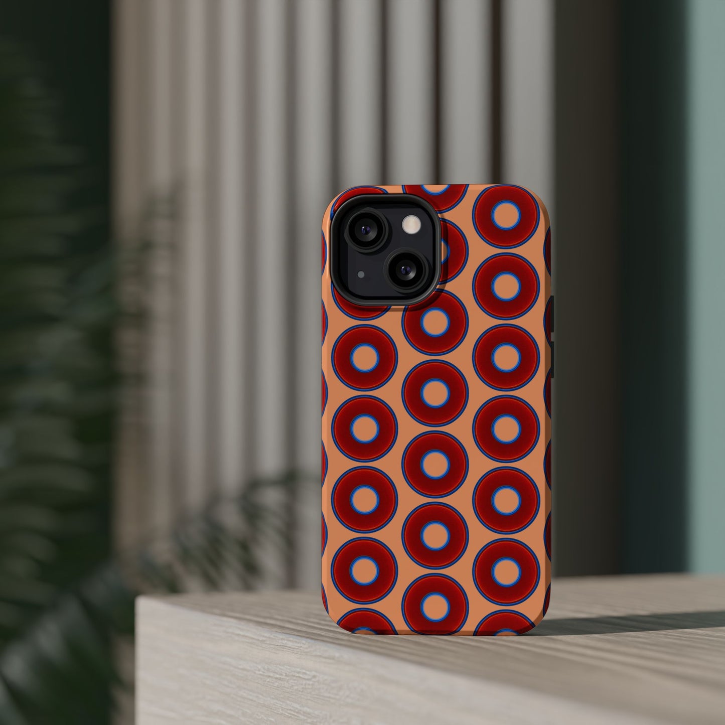 Magnetic Tough Donut Case - red vivid donut print w/peach background