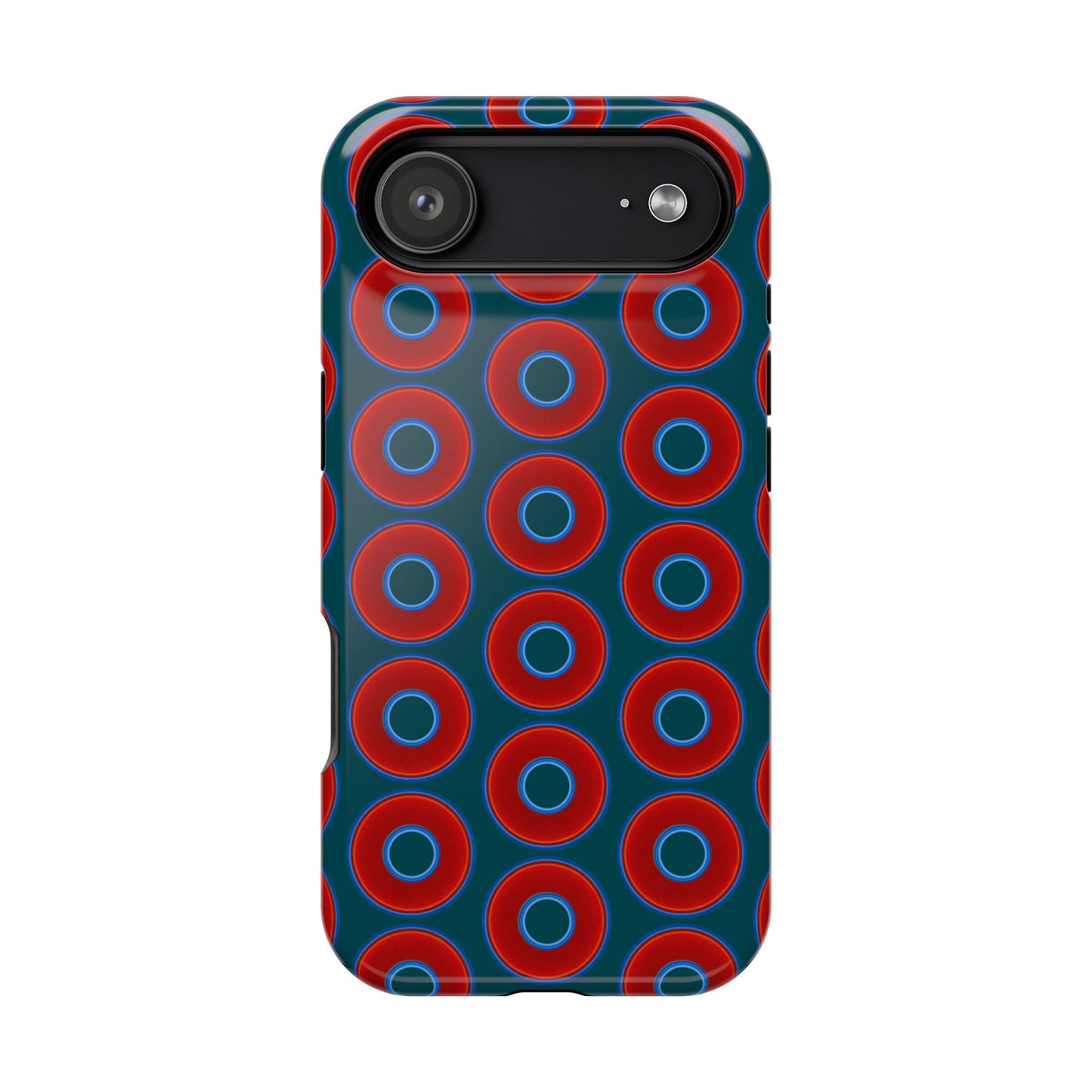 Magnetic Tough Donut Case - red vivid donut print w/midnight green background