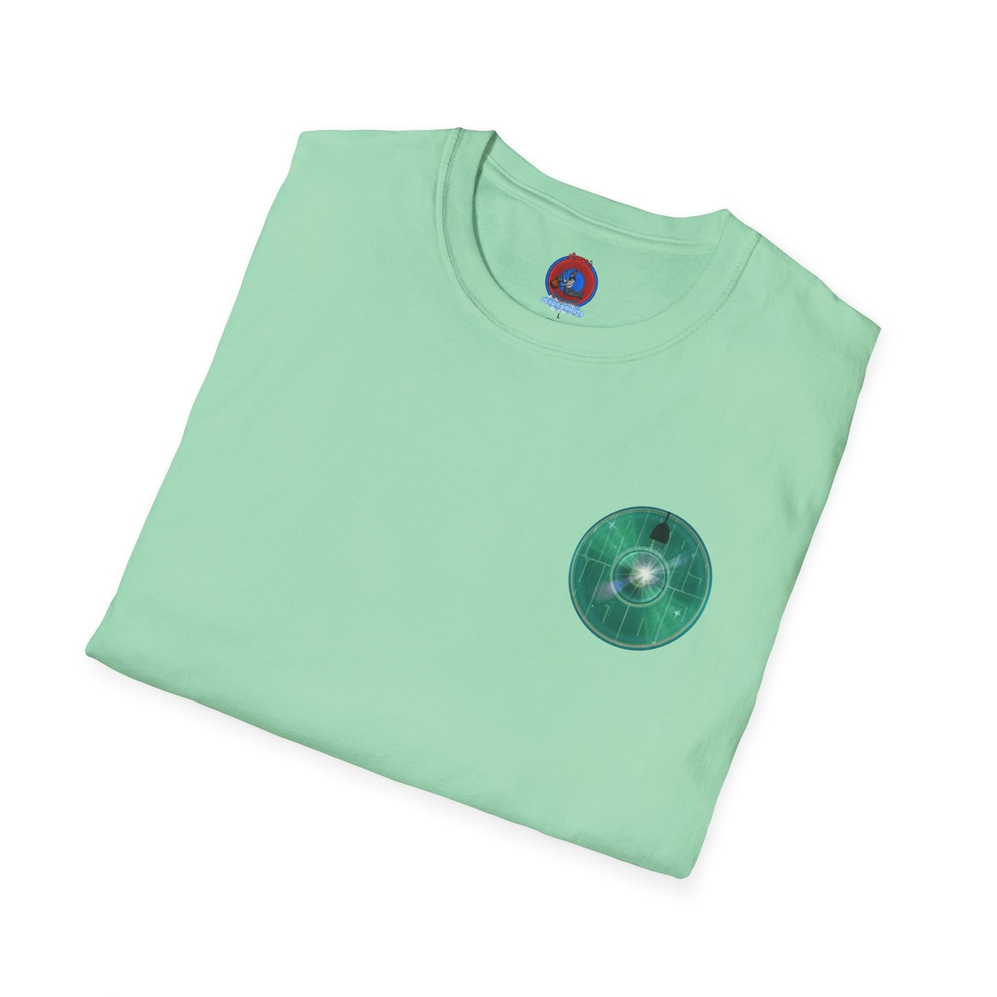 Classic Donut Tee - Unisex Soft-Style - "Harry's Hoodlum Donut" - series 1.0  - variant 4 - lights on/green donut(s)