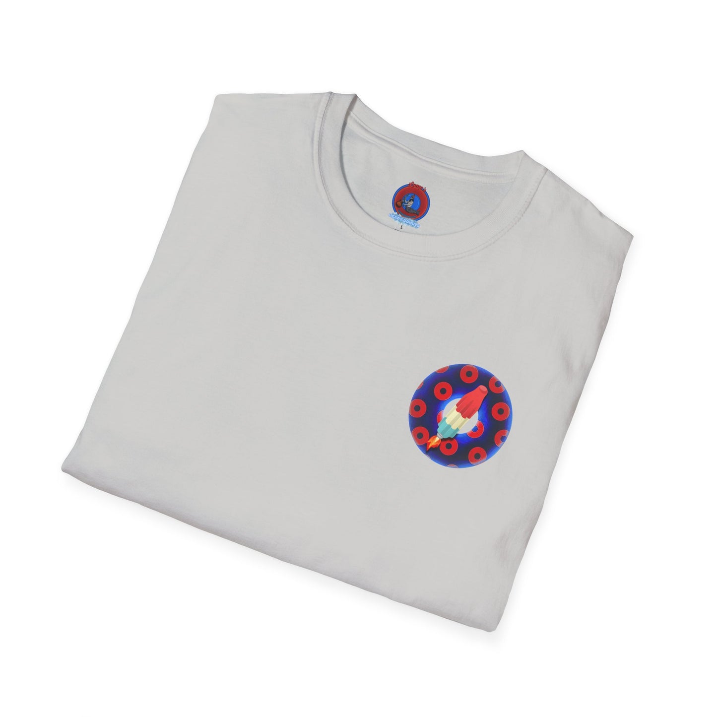 Classic Donut Tee - Unisex Soft-Style - "Blow this Popsicle Stand" - blue/red paradox bomb pop donut - variant 1