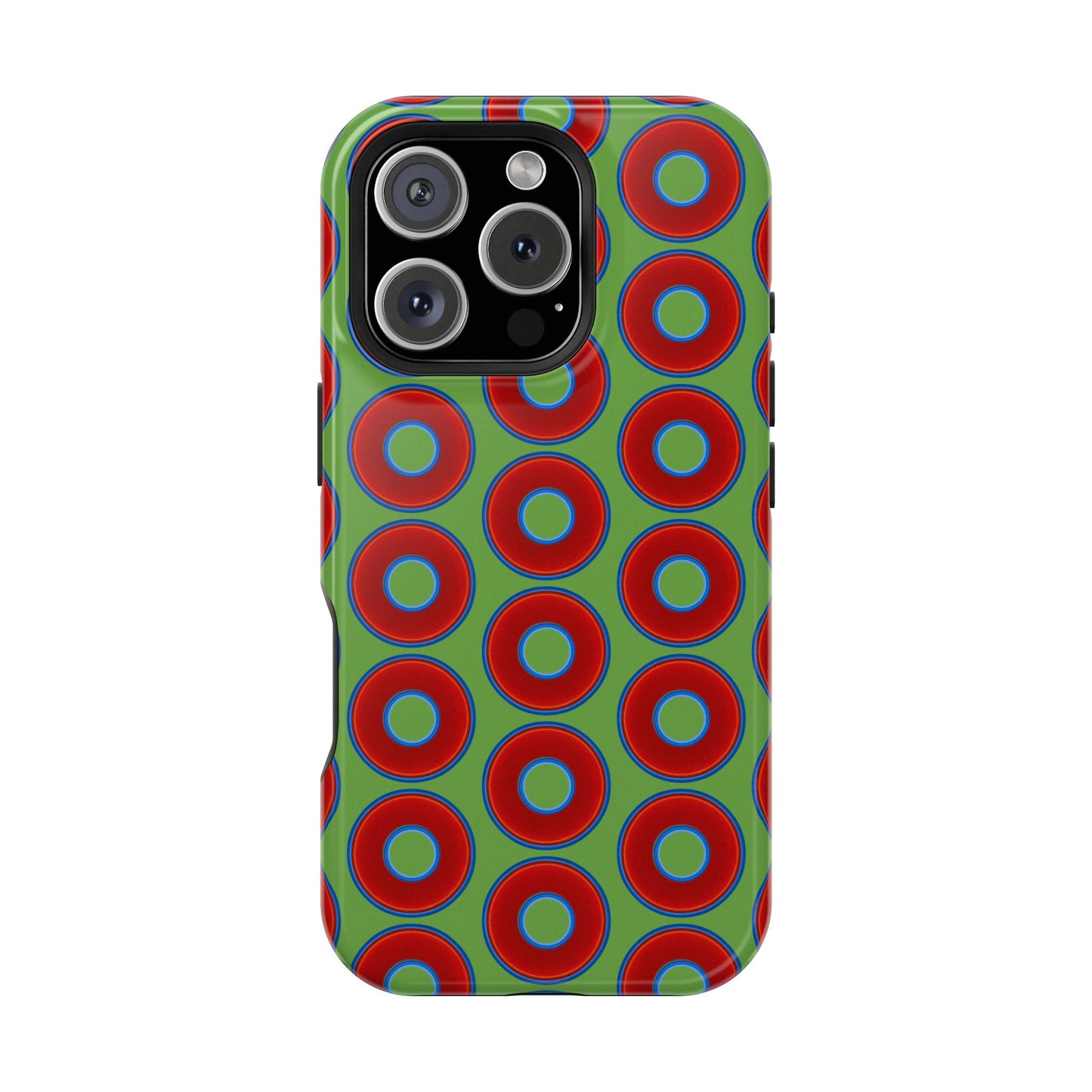 Magnetic Tough Donut Case - red vivid donut print w/light green background