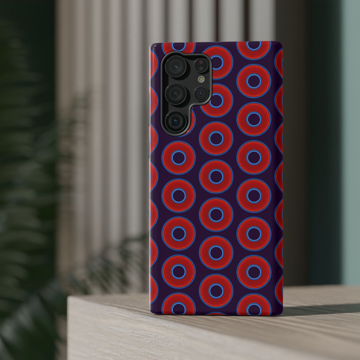Impact-Resistant Lumpy Donut Case - red vivid donut print w/midnight purple background
