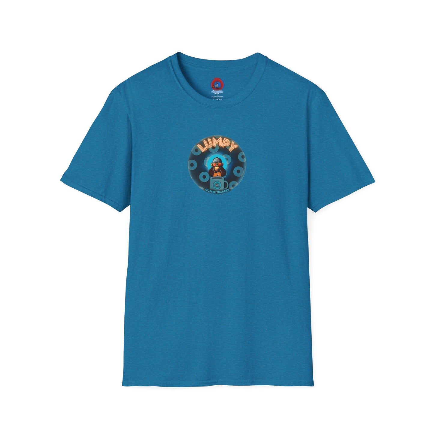 Coffee Traders Tee - Unisex Soft-Style - "Tasty Coffee" - paradoxical donut/cubed blue donut - variant 2 - logo front/It's Ice Cube's back