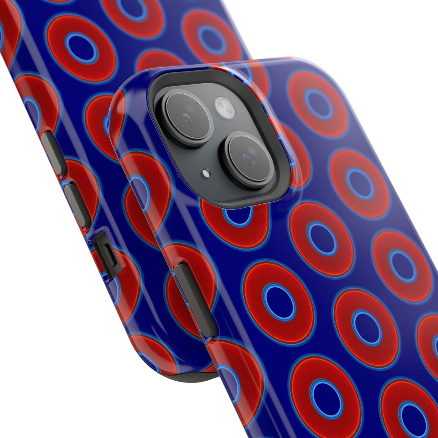 Impact-Resistant Lumpy Donut Case - red vivid donut print w/vivid navy background