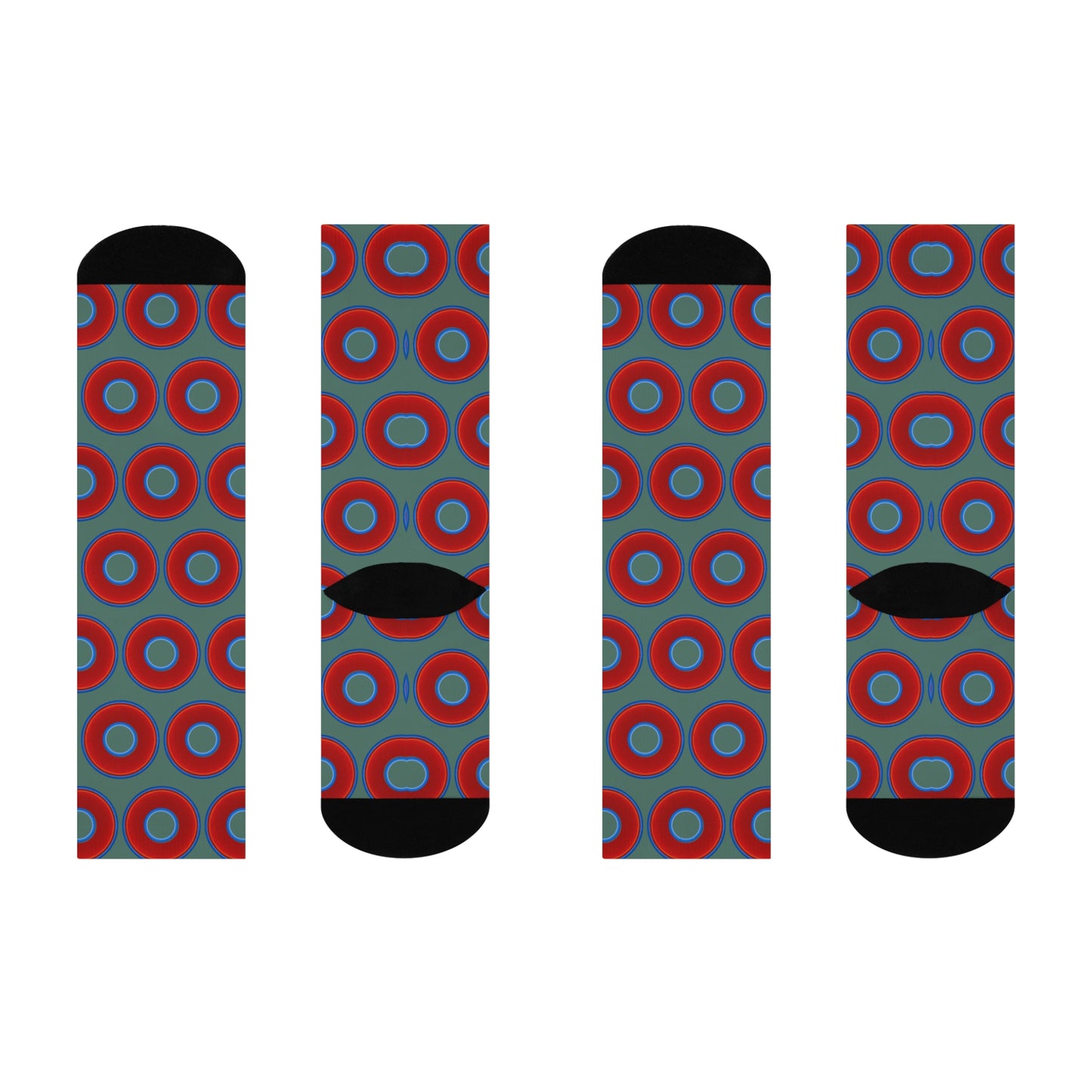 Lumpy Sox - cushioned crew - vivid red donut print w/Fenway green background
