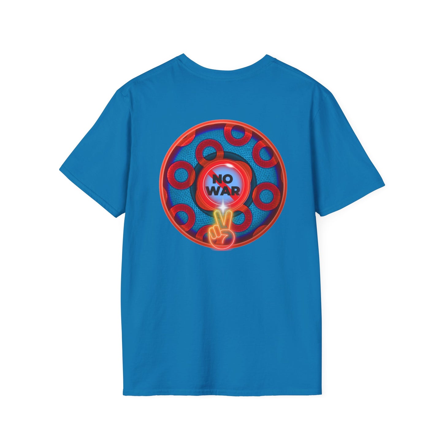 Classic Donut Tee - Unisex Soft-Style - "Peace of My Donut?" - blue/red rustic paradox donut