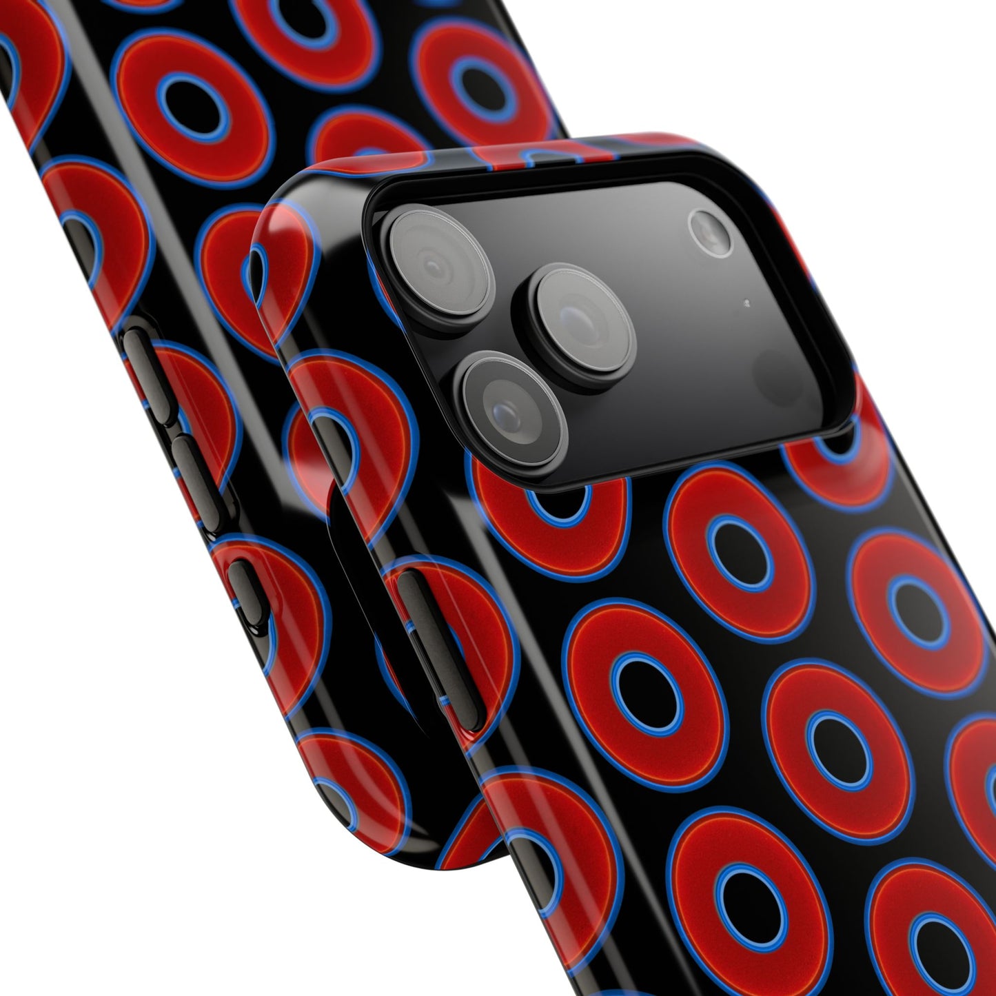 Impact-Resistant Lumpy Donut Case - red vivid donut print w/black background