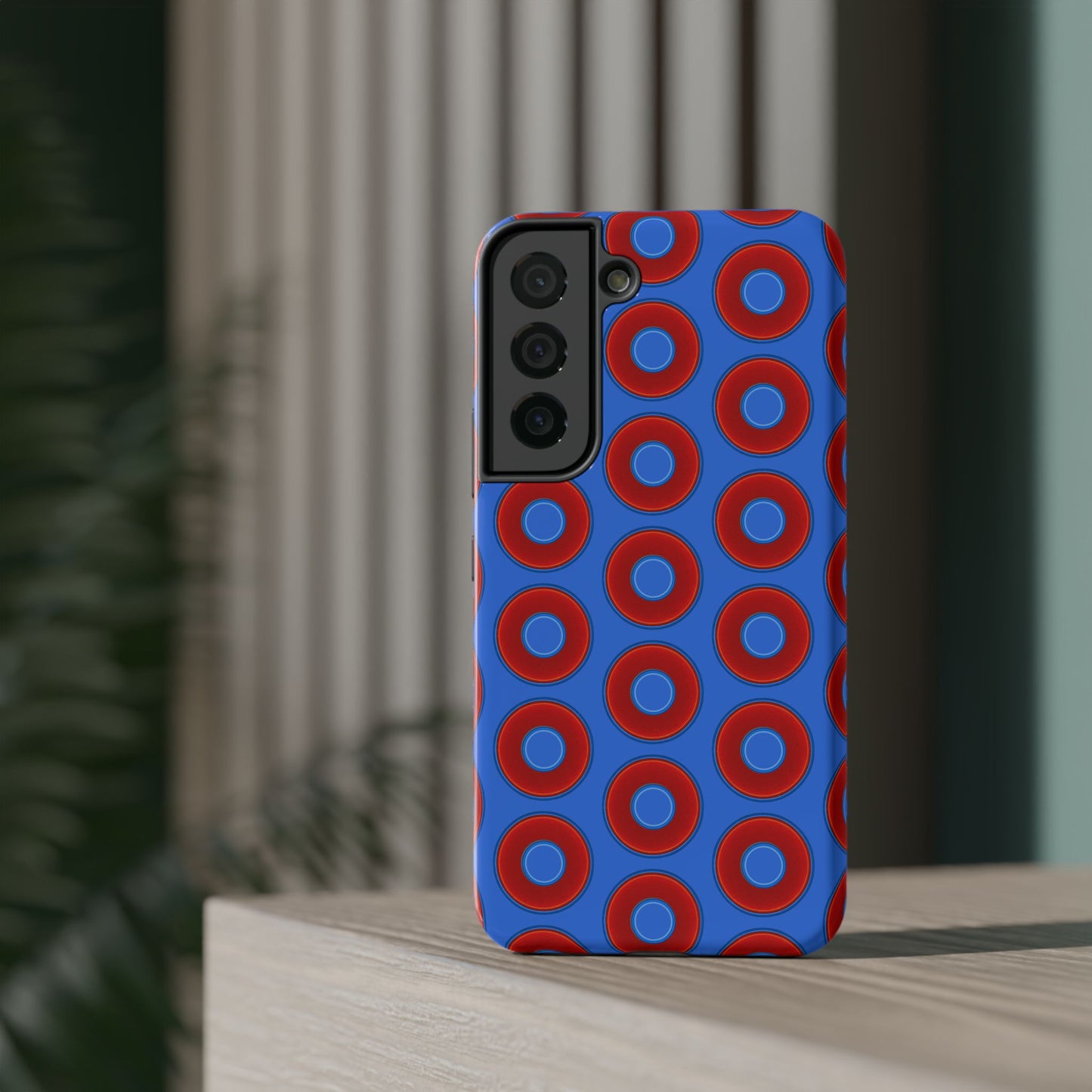 Impact-Resistant Lumpy Donut Case - red vivid donut print w/medium royal blue background