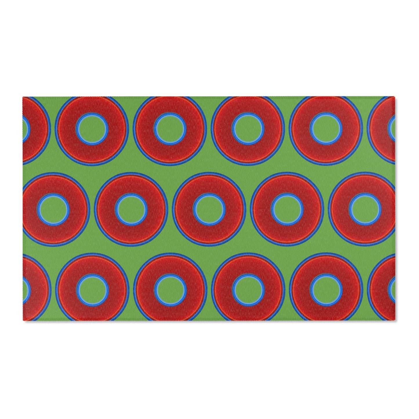 Lumpy Donut Print Rug - choice of 3 sizes - vivid red donut print w/light green background