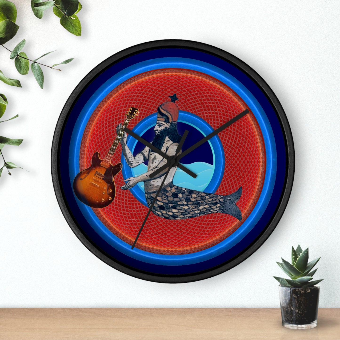 Lumpy Wall Clock - "Doggone Dagon Donut Clock" - variant 2 - rustic red/blue donut w/navy blue background
