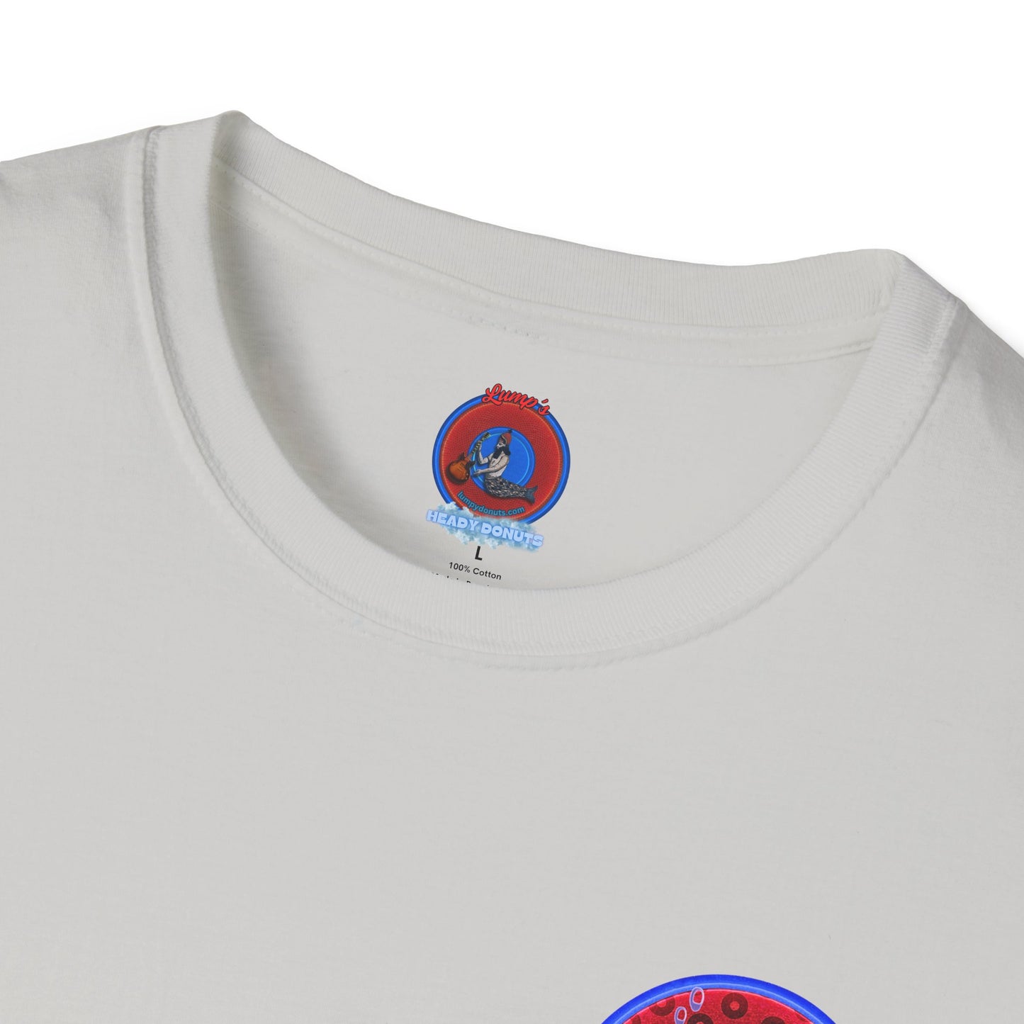 Classic Donut Tee - Unisex Soft-Style - "Cats: The Donut" - paradoxical red/blue widemouthed donut - variant 3