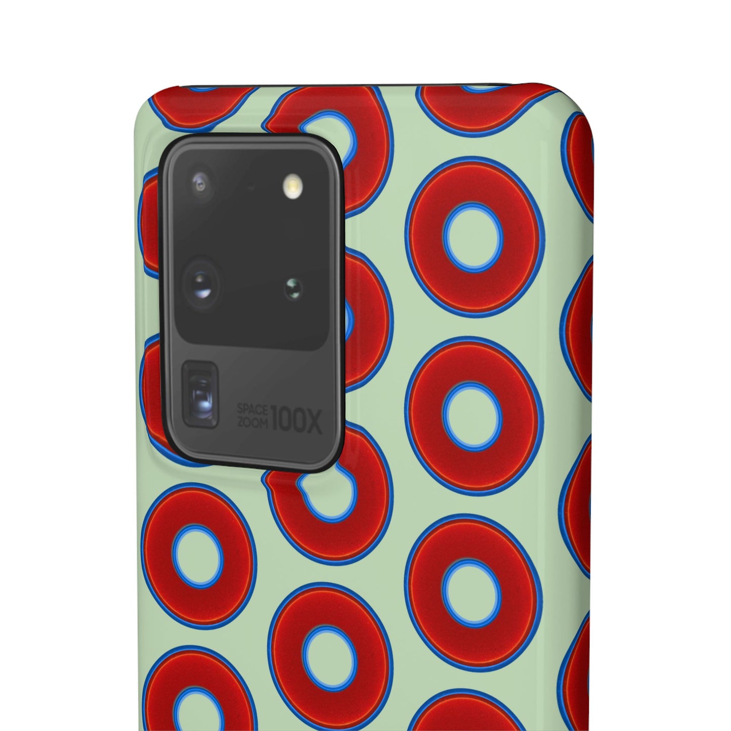 Lumpy Donut Snap Case - red vivid donut print w/seafoam green background