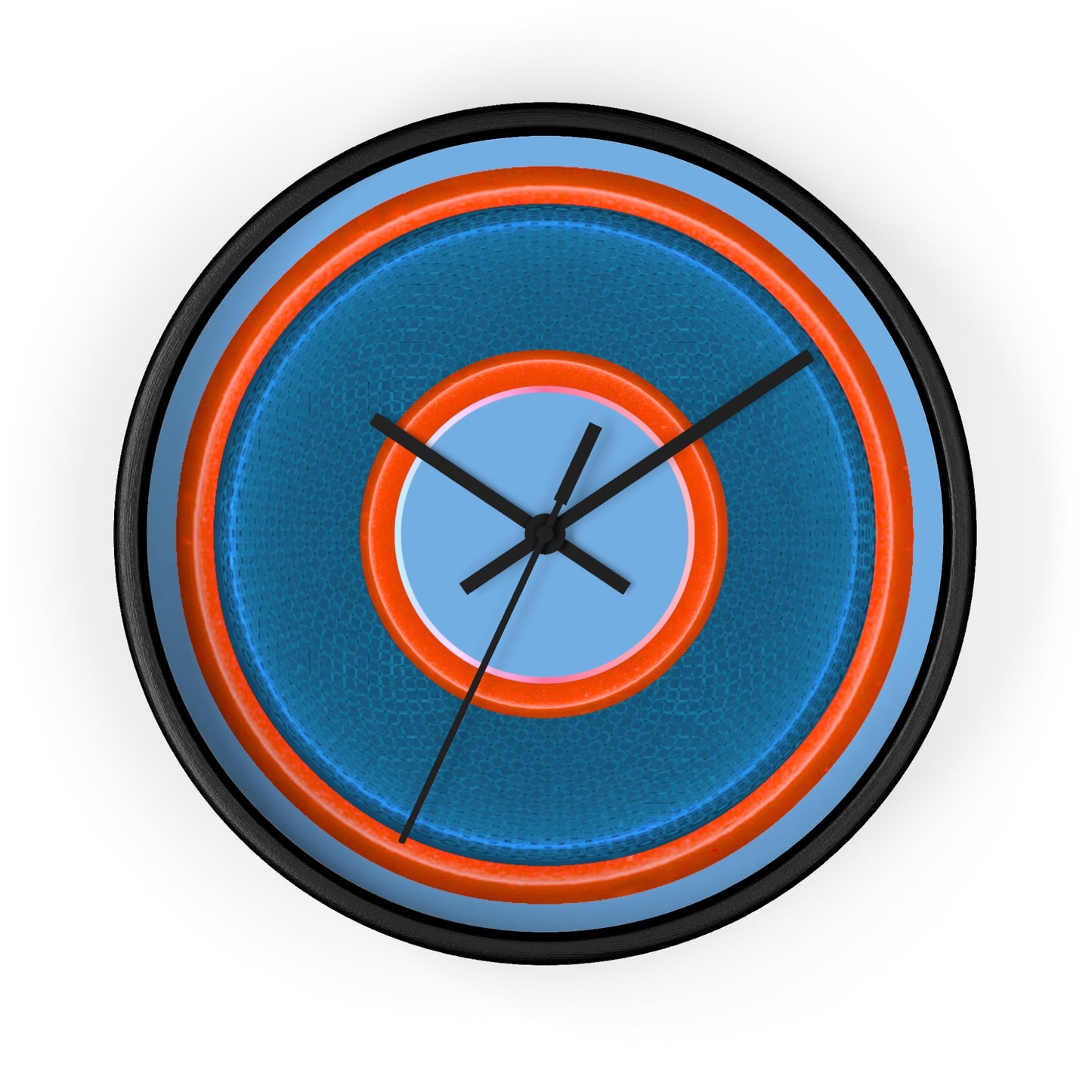 Lumpy Wall Clock - blue rustic donut w/light red/orange edging - variant 2 w/light blue background