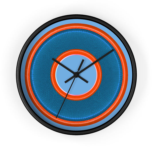 Lumpy Wall Clock - blue rustic donut w/light red/orange edging - variant 2 w/light blue background