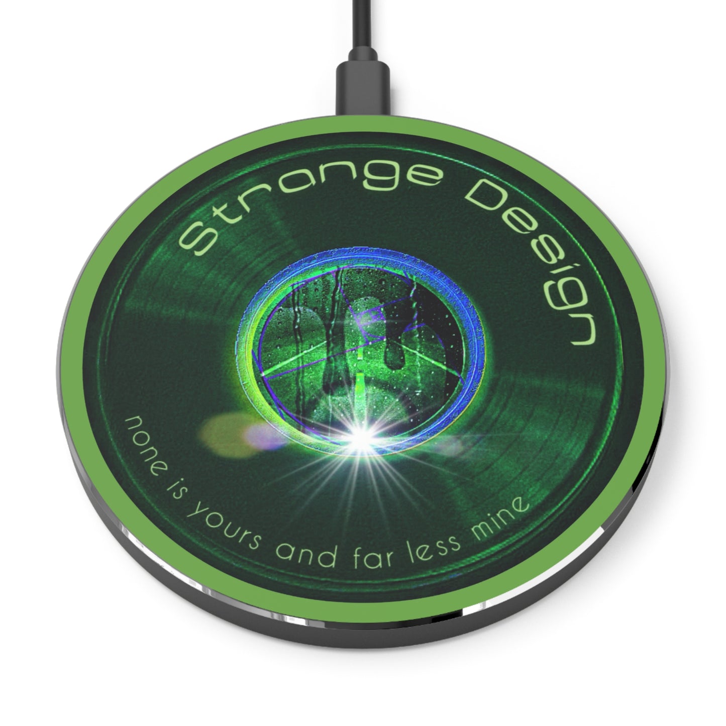 The Flow - Wireless Lumpy Donut Chargers - "The Strangely Designed Donut Charger" - vivid green record donut w/light green background